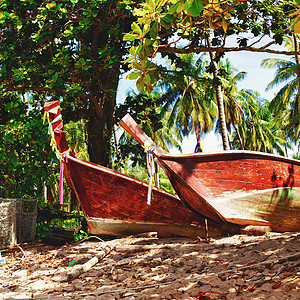 泰国船假期钓鱼海岸渔业泰语正方形海洋太阳石头织物图片