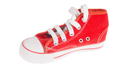 红运动鞋衣服蕾丝青年鞋带绿色背景图片