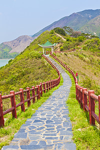 山上徒步旅行途径蓝色松树踪迹国家天空公园人行道风景地平线图片