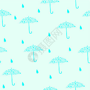带雨伞的矢量无缝蓝色图案背景图片