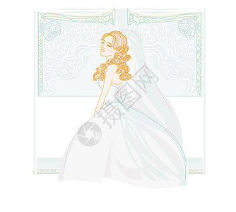 美丽的新娘卡涂鸦化妆品花朵金发女郎婚姻头发邀请函公主妻子奢华图片