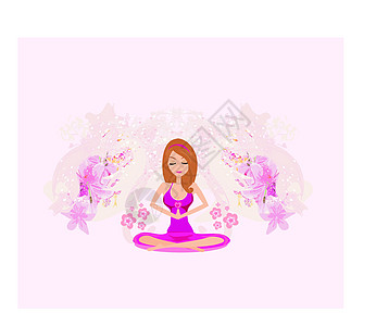 瑜伽女孩在莲花位置蓝色插图冥想运动训练活力女性治疗女士数字图片