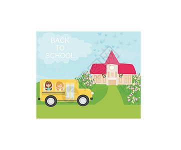 前往有快乐孩子上学的学校校车男生公共汽车郊游运输班级乐趣黄色学生框架朋友图片