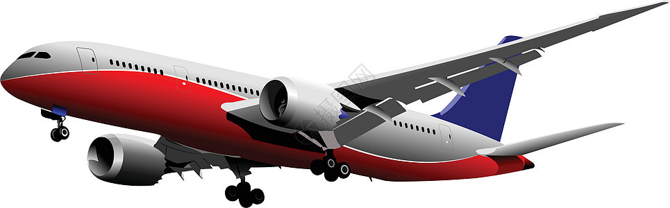乘客飞机在空中飞行 矢量插图车辆交通商业翅膀车轮天空运输飞机场旅行跑道图片
