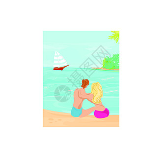 热带海滩上的情侣幸福假期手掌女士天堂享受男性休闲快乐女性图片