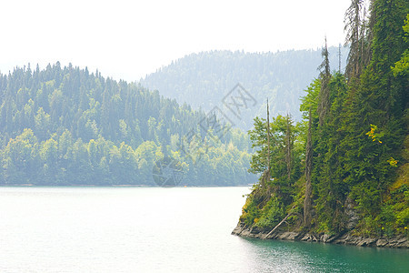 阿布哈兹被木头包围的山湖环境地形全景公园天空反射假期爬坡风景旅行图片