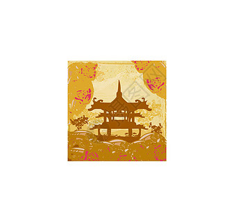 旧亚洲风貌纸寺庙花瓣花朵宝塔天空文化建筑植物插图日落图片