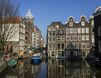 荷兰 经典阿姆斯特丹对运河的景象图片