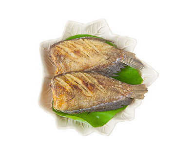 鱼类食物白色工作室厨房油炸营养美食绿色饮食海鲜烹饪图片