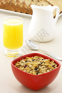 美味的新鲜早餐产品薄片牛奶玉米咖啡食物膳食果汁谷物小吃图片