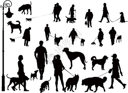 带狗的人夫妻艺术动物数字朋友指针宠物团体女孩插图图片