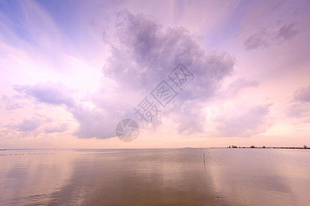 海中的云彩天空地平线日落反射日出蓝色液体红色粉色图片
