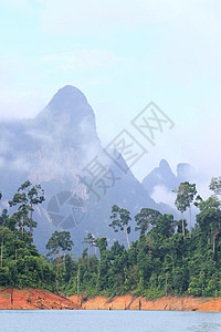 泰国广受欢迎的国家公园KhaoSok薄雾镜子森林丛林蓝色公园灌木丛环境干扰风景图片