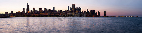 从天文台 日落在芝加哥上空天际海岸线蓝色公寓市中心码头支撑场景摩天大楼鸭子图片