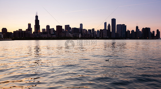 从天文台 日落在芝加哥上空海岸线鸭子建筑市中心天文天际天空支撑办公室建筑学图片