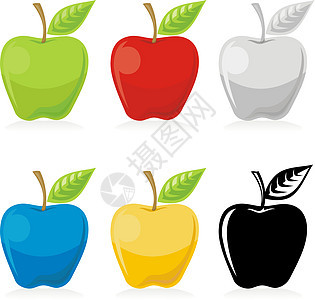苹果图标水果红色黄色绿色食物蓝色叶子插图图片
