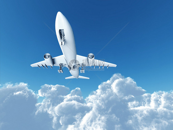 白色的飞机从一个高空地带 留在纯天上的白平面上车辆蓝色空气喷射假期航天力量天空商业云景图片