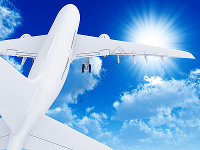 白色的飞机从一个高空地带 留在纯天上的白平面上天空旅游翅膀力量喷射航天引擎假期旅行空气图片