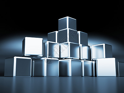 含有金属表面的立方形抽象天体命令数字化技术团体盒子反射建造白色灰色解决方案图片