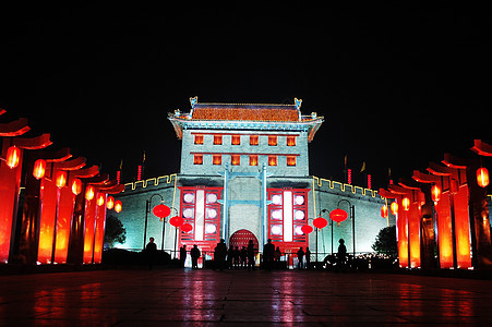 古城墙中国西安的夜幕建筑学中心观光景观灯笼旅游场景访问房子风景图片