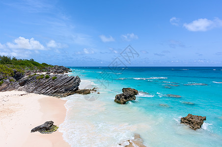 百慕大马蹄湾岩石海湾冲浪马蹄铁海浪沿海天空假期海洋蓝色图片