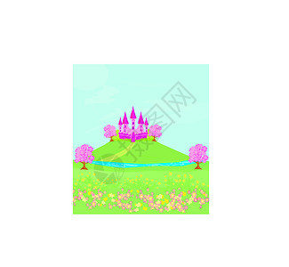 魔法仙子的故事公主城堡童话小说插图艺术品棕色红色艺术石头王国旗帜图片
