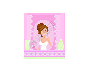 使用润滑剂病媒插图的可爱女性化妆品头发温泉女士面具卡通片美丽女孩女王水池图片