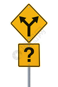 路上的叉子金属背景决策岔路路标警告钻石白色黄色概念图片