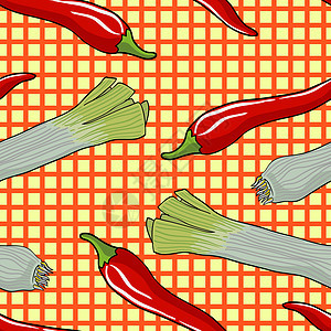 无缝蔬菜花粉和红胡椒绘画胡椒绿色食物辣椒蔬菜墙纸插图花园美味图片