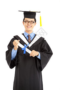 快乐毕业的亚裔学生 孤立在白色上图片