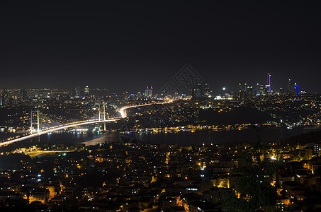 Bosphorus桥夜景景观风光建筑旅行设备路灯风景全景灯光蓝色背景图片