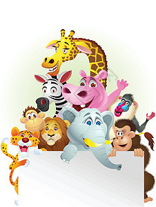 带空白标志的动物漫画森林野生动物卡通片山魈哺乳动物狮子热带荒野大草原吉祥物图片