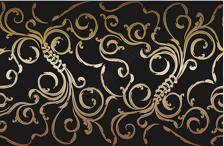 无缝无缝花粉质体蕾丝黑色叶子植物装饰品漩涡滚动曲线墙纸风格背景图片