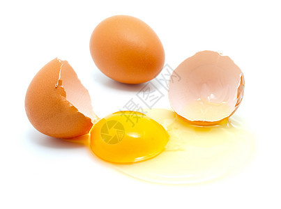 白底的棕色蛋 一个鸡蛋坏了烹饪蛋壳白色椭圆形蛋黄黄色美食食物图片