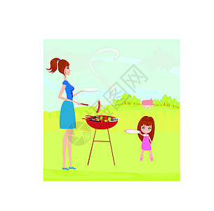 家庭在公园野餐的矢量示意说明儿子绘画娱乐男生卡通片闲暇女士山脉孩子女孩图片