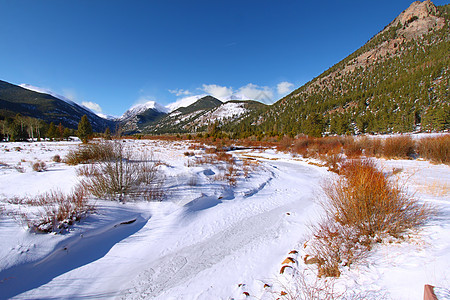 洛基山脉国家公园降雪场景荒野生态山脉公园旅行栖息地风景地形图片