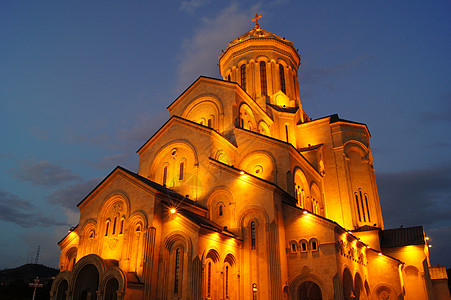 格鲁吉亚第比利斯圣三一公堂教堂同巴城景金子三位一体地区大教堂蓝色教会街道圆顶图片