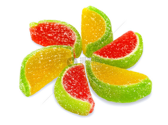 五颜六色的水果含糖糖果特写小吃橙子绿色团体宏观香气黄色活力圆圈螺旋图片