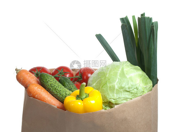 杂草杂货购物纸袋黄瓜胡椒黄色白色红色食物绿色图片