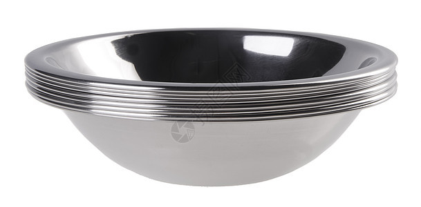 白底不锈钢的碗杯金属厨房食物烹饪盆地合金白色用具平底锅图片