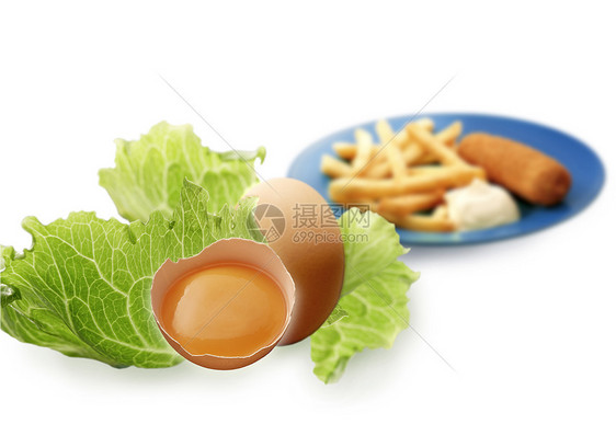 生菜和鸡蛋食物盘子蔬菜图片