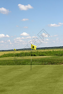 2个高尔夫黄旗图片