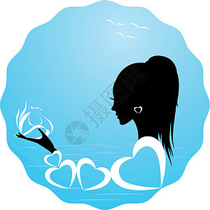 女童或妇女假期头发艺术女士海滩季节数字欢乐海洋休息图片