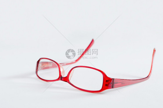 红眼眼镜框架反射光学红色镜片白色眼睛阅读塑料图片