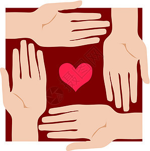 心与手红色浪漫团体艺术包围卡片团队医疗家庭背景图片