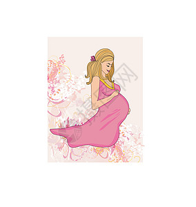 美丽的怀孕女孩家庭框架裙子保姆快乐卡通片女士衣服妈妈卡片图片