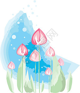 鲜花背景花园绘画粉色场地插图艺术绿色植物群植物季节图片