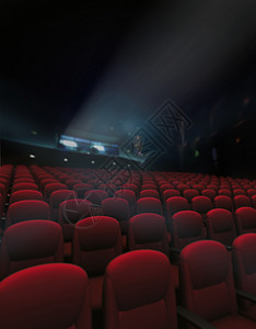 带投影灯光的电影中的座位和行空红色图片
