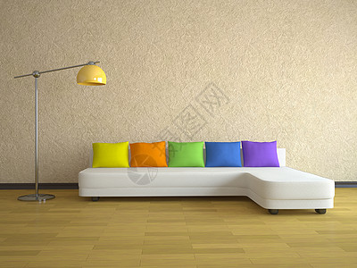 带有彩色枕头的沙发奢华木地板木头公寓风格时尚房子生活软垫建筑学图片