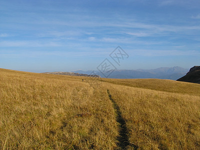 高加索山脉草甸植物群高地高原全景石头山峰天空植物路线图片